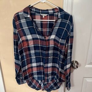 Lucky Brand Blue and Red Plaid Button-Down Shirt